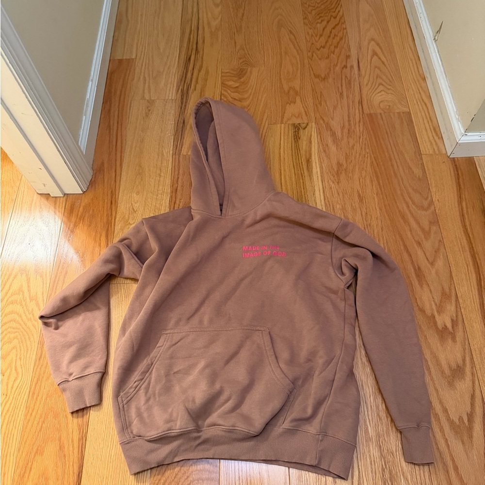 Brown Hoodie with Pink Text